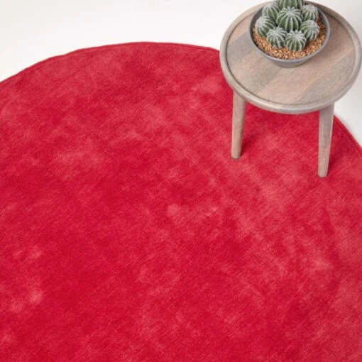 Hand Tufted Plain Cotton Red Large Round Rug -Best Homeware Store ru1234b 01