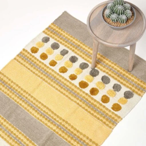 Modern Cotton Rug Grey Yellow Chenille Striped Hand Tufted Circles -Best Homeware Store ru1239c 01 1 1