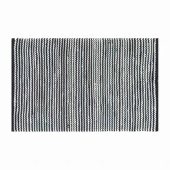 Groove Black And White Monochrome Stripy Cotton Chindi Rug, 150 Cm Round -Best Homeware Store ru1265 b 3