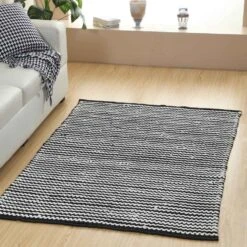 Groove Black And White Monochrome Stripy Cotton Chindi Rug, 150 Cm Round -Best Homeware Store ru1265 d 3