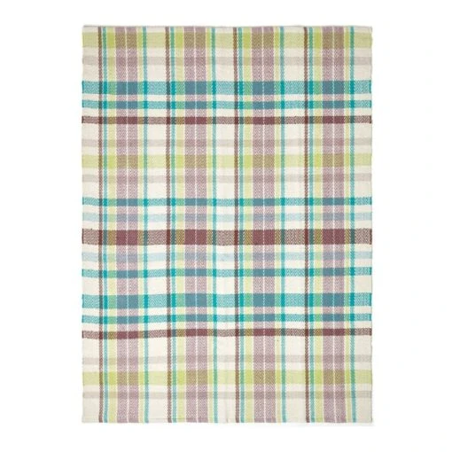 Wilson Handwoven Blue, Yellow And Brown Tartan 100% Cotton Rug -Best Homeware Store ru1274 02