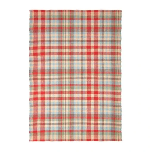 Ramsay Handwoven Red, Blue And Cream Tartan 100% Cotton Rug -Best Homeware Store ru1276 02