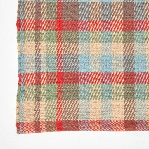 Ramsay Handwoven Red, Blue And Cream Tartan 100% Cotton Rug -Best Homeware Store ru1276 03