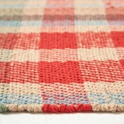 Ramsay Handwoven Red, Blue And Cream Tartan 100% Cotton Rug -Best Homeware Store ru1276 04