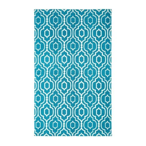 Riga Teal And White 100% Cotton Printed Patterned Rug -Best Homeware Store ru1279 02