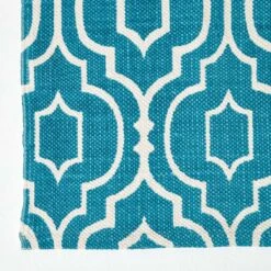 Riga Teal And White 100% Cotton Printed Patterned Rug -Best Homeware Store ru1279 03