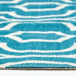 Riga Teal And White 100% Cotton Printed Patterned Rug -Best Homeware Store ru1279 04