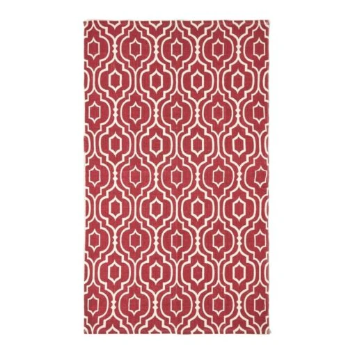 Riga Red And White 100% Cotton Printed Patterned Rug -Best Homeware Store ru1280 02