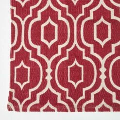 Riga Red And White 100% Cotton Printed Patterned Rug -Best Homeware Store ru1280 03