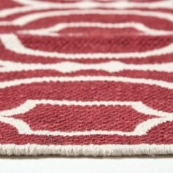 Riga Red And White 100% Cotton Printed Patterned Rug -Best Homeware Store ru1280 04