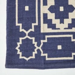 Halmstad Blue And White Scandi Style 100% Cotton Printed Rug -Best Homeware Store ru1283 03