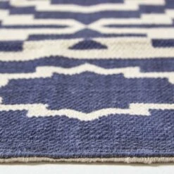 Halmstad Blue And White Scandi Style 100% Cotton Printed Rug -Best Homeware Store ru1283 04