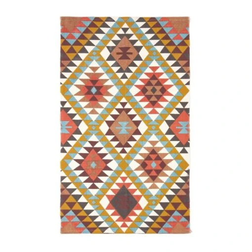 Oslo Orange, Brown And Yellow Multi Coloured 100% Cotton Diamond Pattern Rug -Best Homeware Store ru1285 02