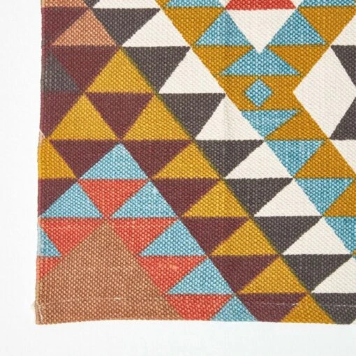 Oslo Orange, Brown And Yellow Multi Coloured 100% Cotton Diamond Pattern Rug -Best Homeware Store ru1285 03