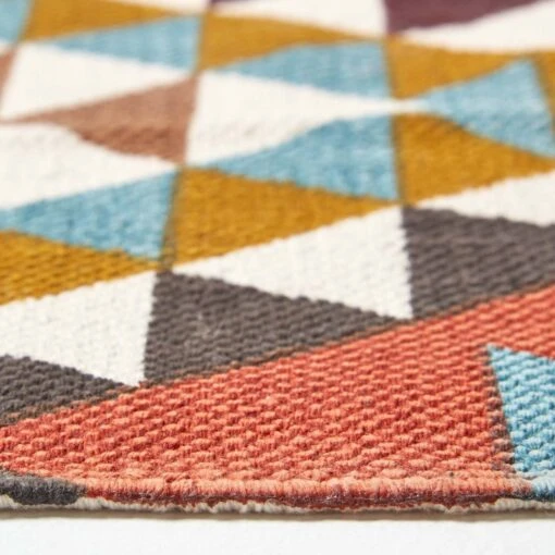 Oslo Orange, Brown And Yellow Multi Coloured 100% Cotton Diamond Pattern Rug -Best Homeware Store ru1285 04