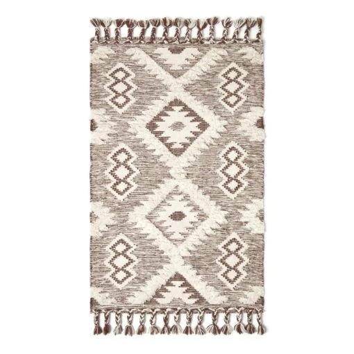 Lhasa Handwoven Brown And Cream Diamond Kilim Wool Rug -Best Homeware Store ru1286 02