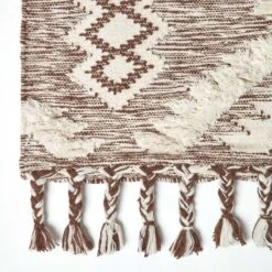 Lhasa Handwoven Brown And Cream Diamond Kilim Wool Rug -Best Homeware Store ru1286 03