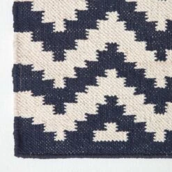 Casablanca Handwoven Zig Zag Pattern Dark Blue And White Cotton Kilim Rug -Best Homeware Store ru1288 03