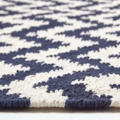 Casablanca Handwoven Zig Zag Pattern Dark Blue And White Cotton Kilim Rug -Best Homeware Store ru1288 04