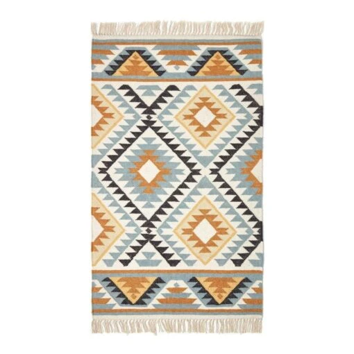 Agra Handwoven Diamond Kilim Wool Rug -Best Homeware Store ru1295 02