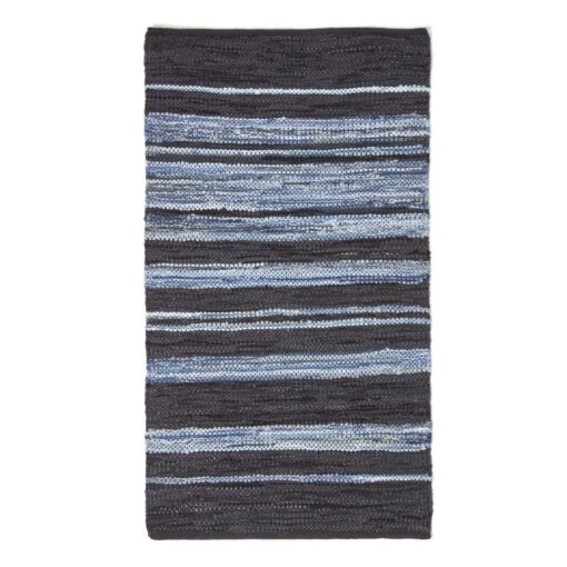 Texas Leather & Denim Woven Striped Blue Rug -Best Homeware Store ru1296 02