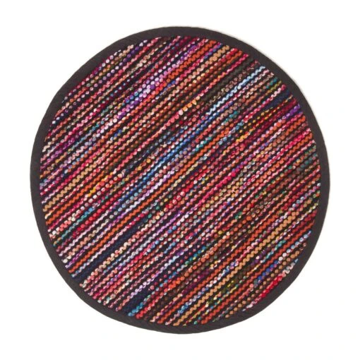 Handwoven Multi Coloured Recycled Chindi Folk Rug, 150 Cm Round -Best Homeware Store ru1297d 02