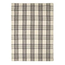 Logan Black And White Tartan Check Non-Slip 100% Wool Rug -Best Homeware Store ru1301 02