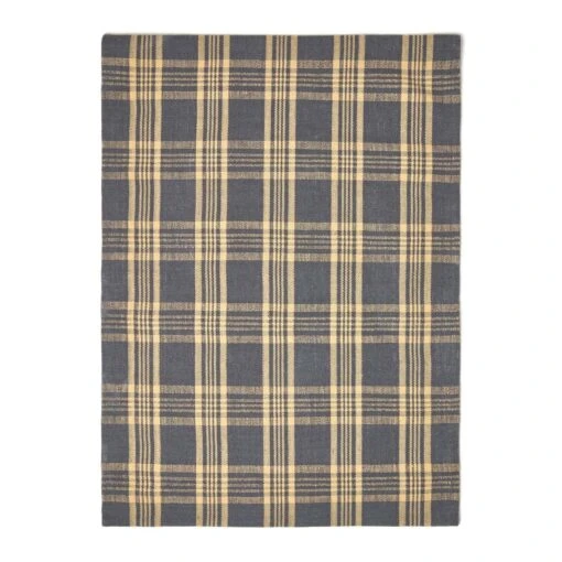 Douglas Grey And Yellow Tartan Check Non-Slip 100% Wool Rug -Best Homeware Store ru1302 02