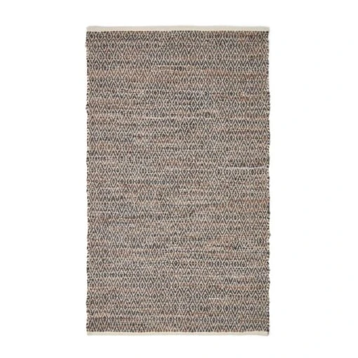 Brown Real Leather Handwoven Diamond Pattern Rug -Best Homeware Store ru1323 02