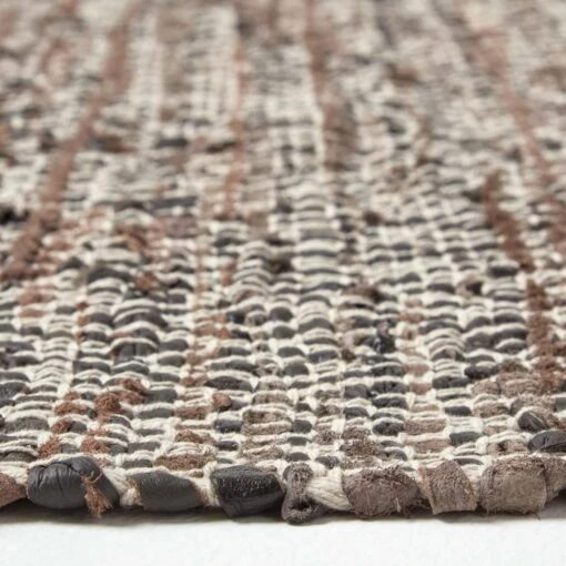 Brown Real Leather Handwoven Diamond Pattern Rug -Best Homeware Store ru1323 04