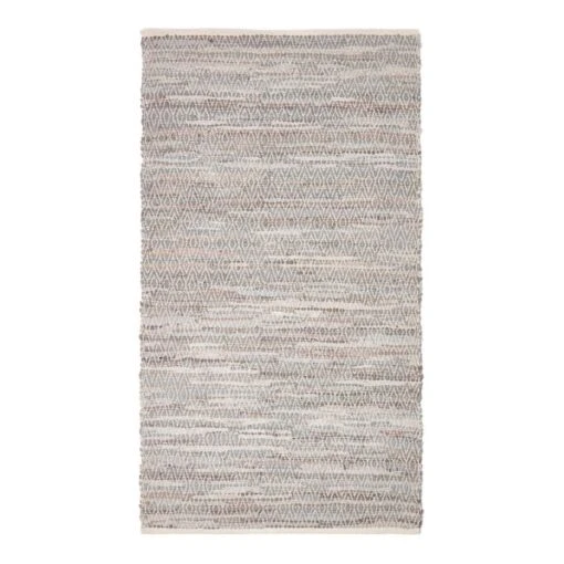 Grey Real Leather Handwoven Diamond Pattern Rug -Best Homeware Store ru1324 02