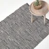 Black & White Real Leather Handwoven Striped Block Check Rug -Best Homeware Store ru1325 01