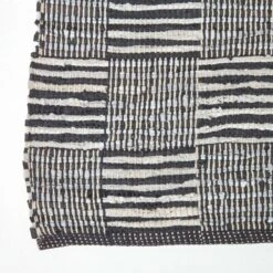 Black & White Real Leather Handwoven Striped Block Check Rug -Best Homeware Store ru1325 03