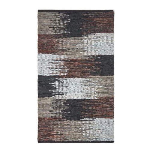 Black, Grey & Brown Real Leather Handwoven Cutshuttle Rug -Best Homeware Store ru1326 02 1