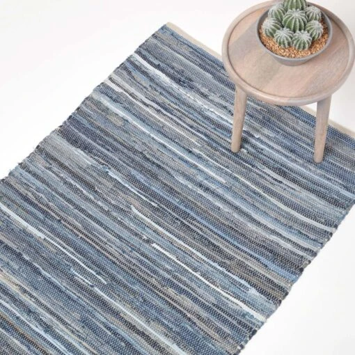 Blue Denim Handwoven Striped Chindi Rug -Best Homeware Store ru1327d 01 5