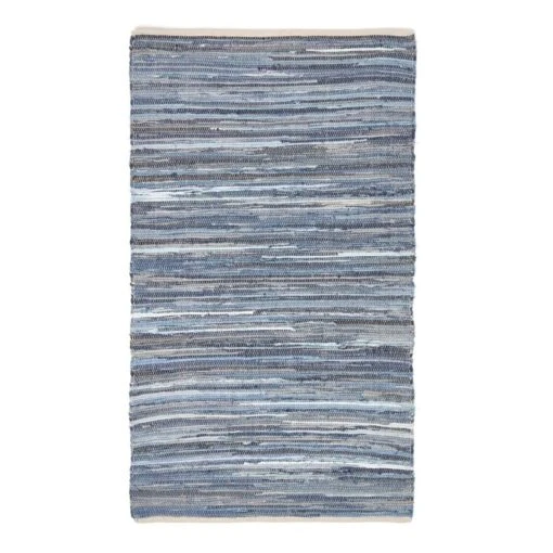 Blue Denim Handwoven Striped Chindi Rug -Best Homeware Store ru1327d 02 5