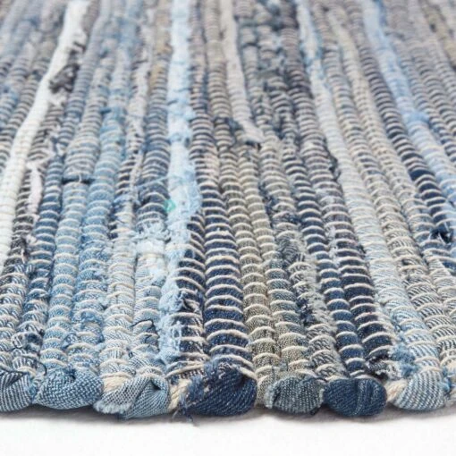 Blue Denim Handwoven Striped Chindi Rug -Best Homeware Store ru1327d 04 5