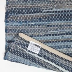 Blue Denim Handwoven Striped Chindi Rug -Best Homeware Store ru1327d 05 5