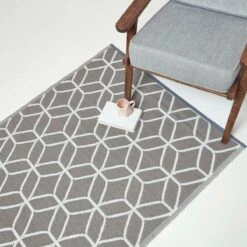 Grey And White Geometric Pattern Reversible Outdoor Rug -Best Homeware Store ru1328 7