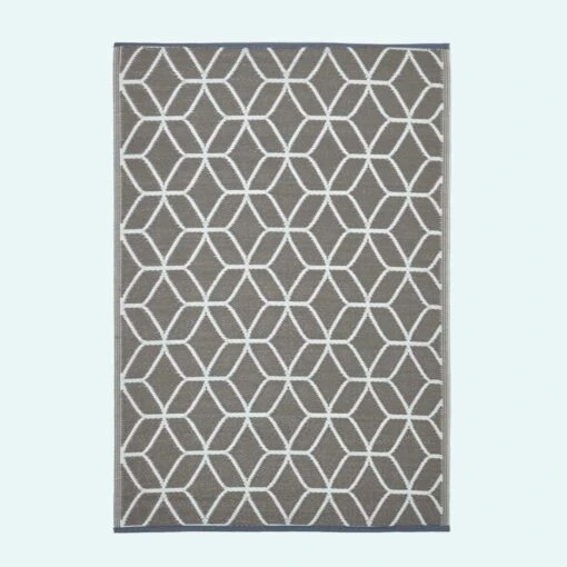 Grey And White Geometric Pattern Reversible Outdoor Rug -Best Homeware Store ru1328 main main