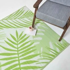 Green Tropical Leaf Pattern Reversible Outdoor Rug -Best Homeware Store ru1329 f 1