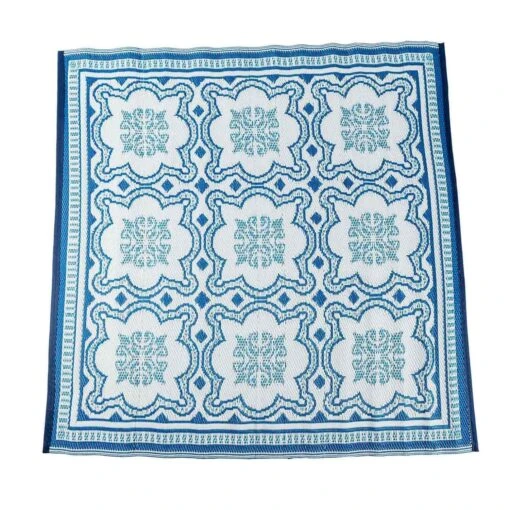 Blue And White Mosaic Pattern Square Reversible Rug -Best Homeware Store ru1331 b