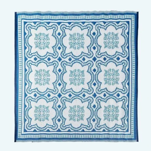 Blue And White Mosaic Pattern Square Reversible Rug -Best Homeware Store ru1331 b main