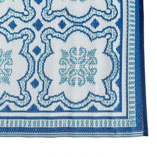 Blue And White Mosaic Pattern Square Reversible Rug -Best Homeware Store ru1331 c