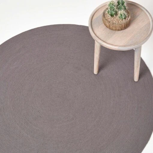 Grey Handmade Woven Braided Round Rug, 120 Cm -Best Homeware Store ru1332c 01