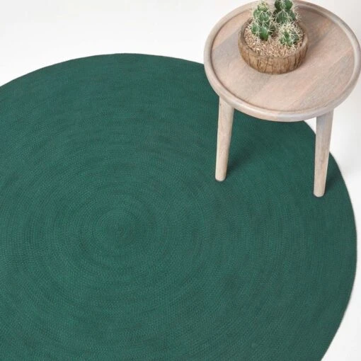 Forest Green Handmade Woven Braided Round Rug, 150 Cm -Best Homeware Store ru1337c 01 1