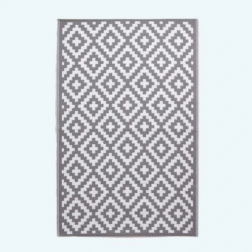 Zoe Geometric White & Grey Outdoor Rug Runner, 75 X 200 Cm -Best Homeware Store ru1343d 1 main main 1