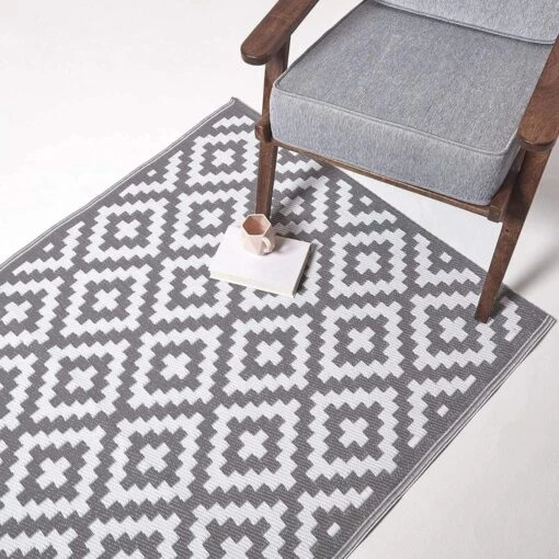 Zoe Geometric White & Grey Outdoor Rug Runner, 75 X 200 Cm -Best Homeware Store ru1343d 5