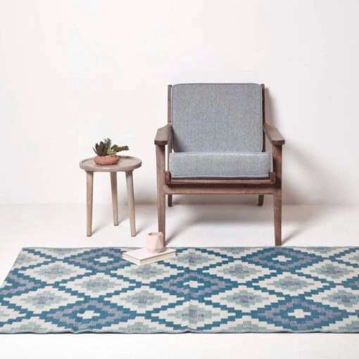 Mia Aztec Blue Outdoor Rug Runner -Best Homeware Store ru1346 chk