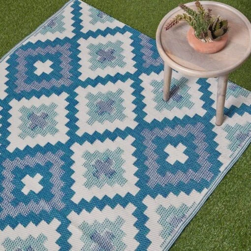 Mia Aztec Blue Outdoor Rug Runner -Best Homeware Store ru1346c 2 1